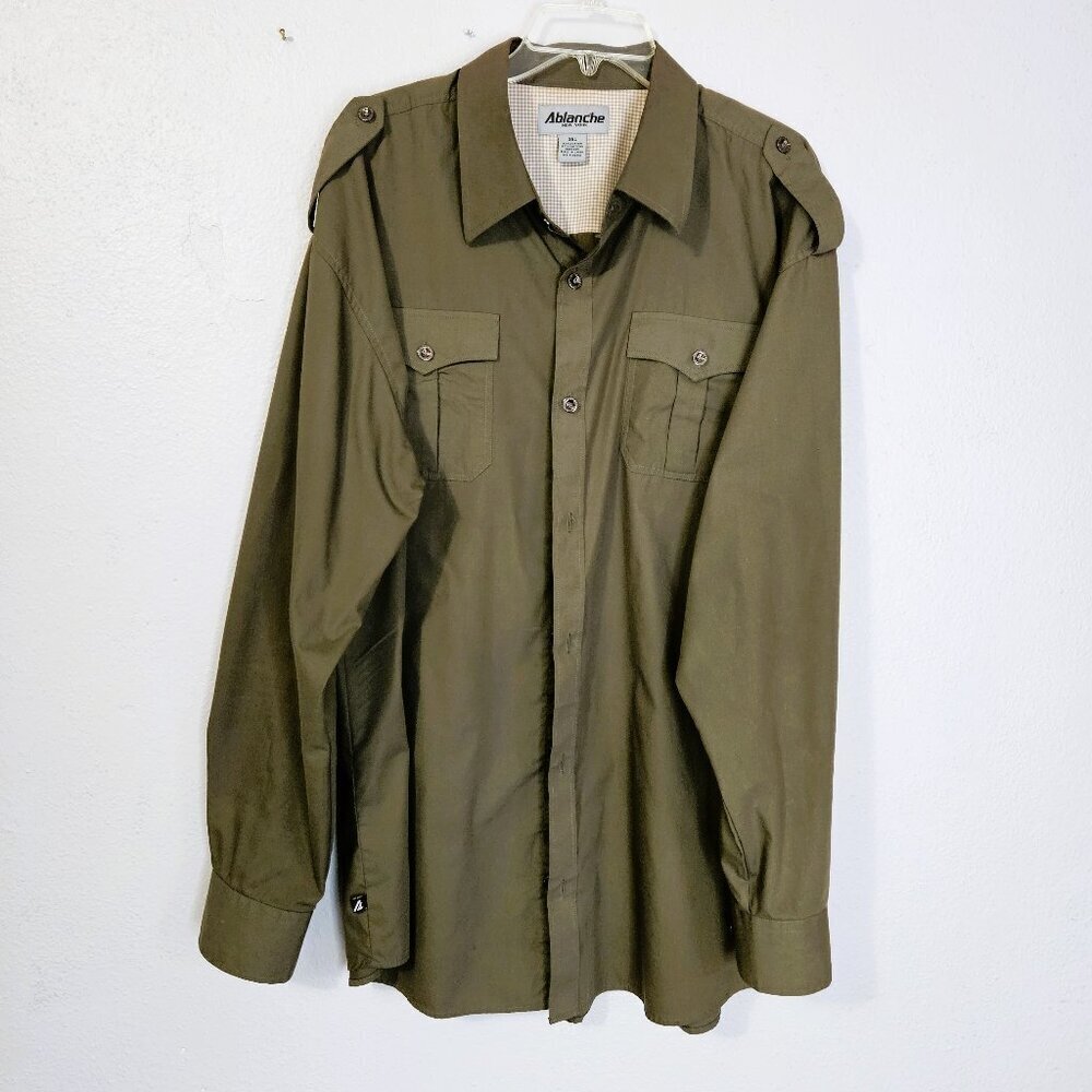 Ablanche  Men's Military Style Army Green Long Sleeve Shirt Size 3XL